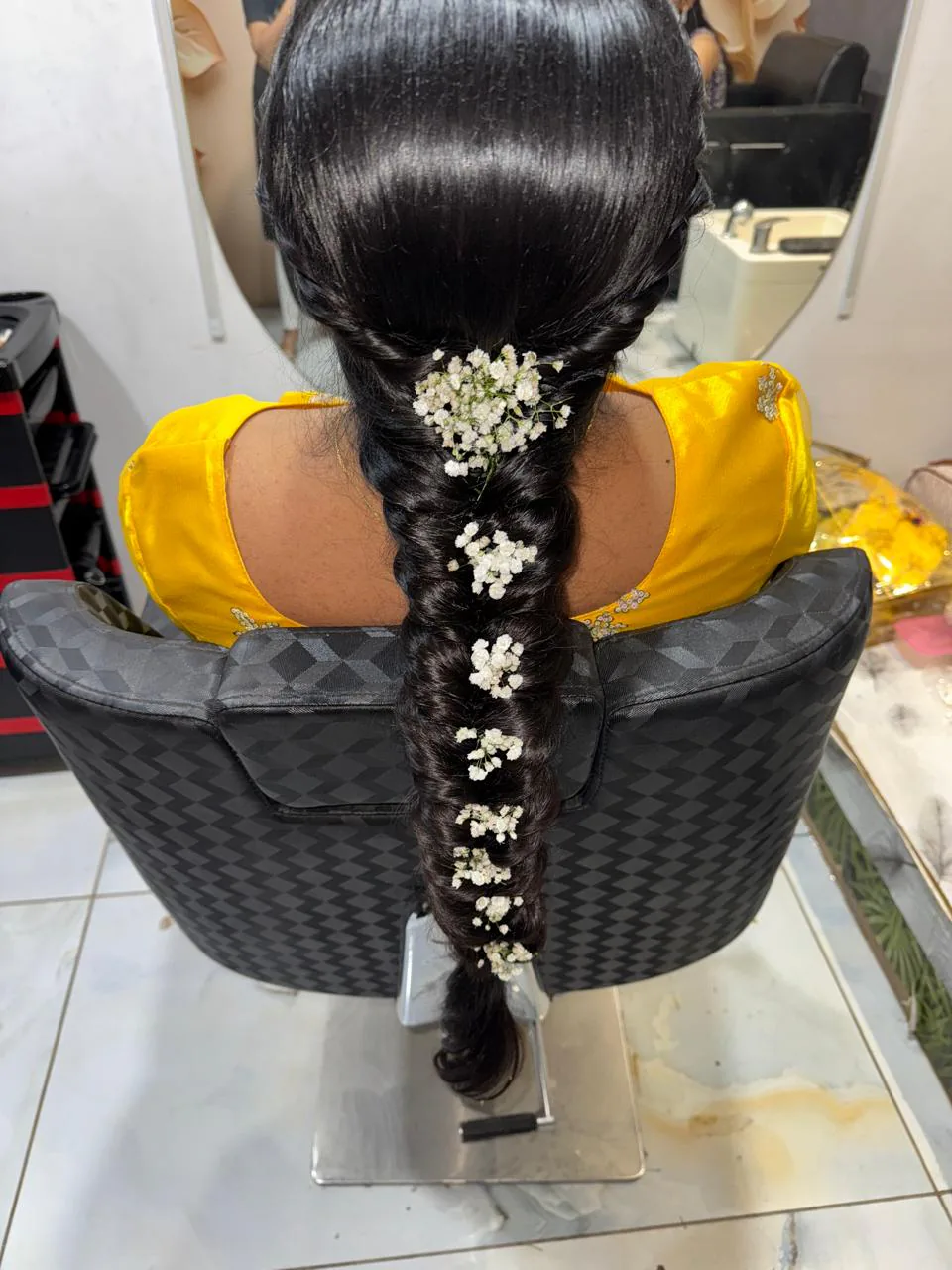 Bridal braid adorned with fresh flowers