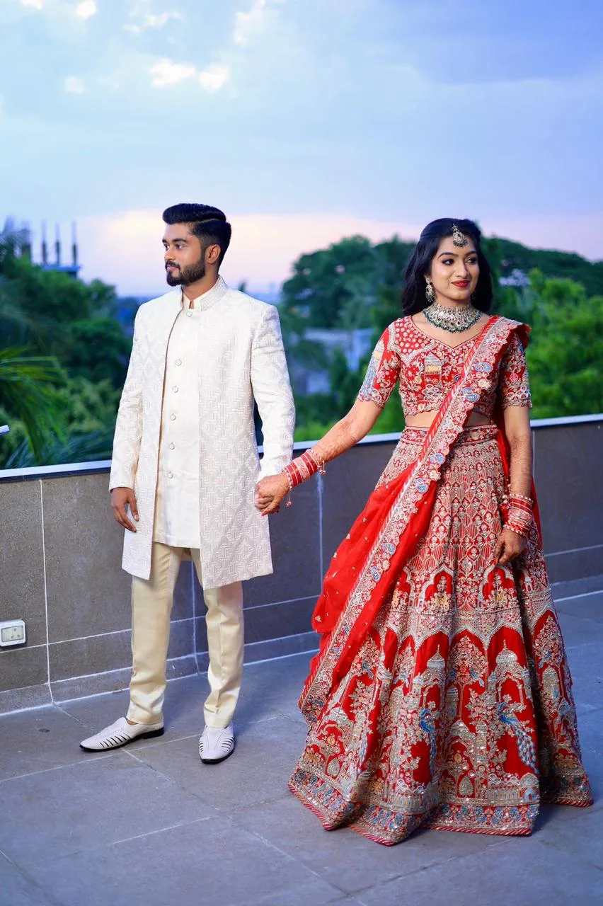 Bridal couple portrait on a rooftop